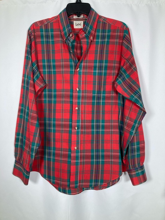 Lee Other - Vintage Lee 80s Red & Green Tartan Plaid Button Down Shirt L Preppy Academia